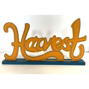Harvest Wood Cutout Sign Blue Gold Decor Farmhouse Script New Holland WVU Rams